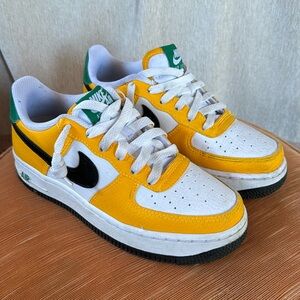 Nike Air Force 1 White/Gold/Black" 3.5Y EUC like new